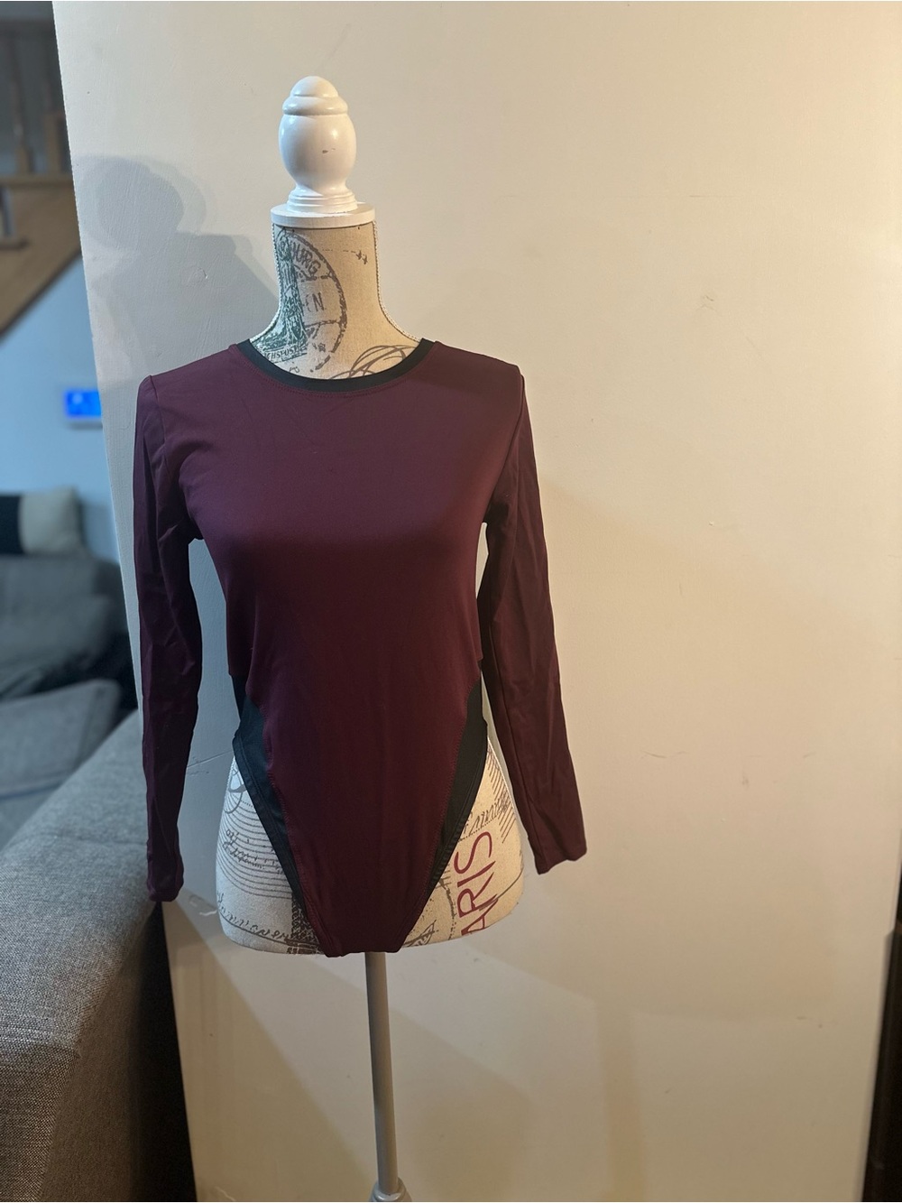 Fabletics Long Sleeve Maroon Bodysuit
